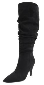 SODA Women Slouch Knee High Boots, Pointed Toe Stiletto High Heel Dress Boots, Tall Fashion Boots with Side Zipper, Elegant Party Night Out Boots MONTANA Black Suede