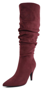 SODA Women Slouch Knee High Boots, Pointed Toe Stiletto High Heel Dress Boots, Tall Fashion Boots with Side Zipper, Elegant Party Night Out Boots MONTANA Burgundy Wine Red