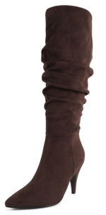 SODA Women Slouch Knee High Boots, Pointed Toe Stiletto High Heel Dress Boots, Tall Fashion Boots with Side Zipper, Elegant Party Night Out Boots MONTANA Mocha Brown