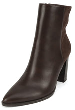 SODA Women's Two Tone Pointed Toe High Heel Ankle Boots, Fashion Dress Booties&nbsp; Block Heel, Side Zipper, Man-Made Leather Suede MOVER Brown