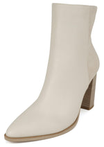 SODA Women's Two Tone Pointed Toe High Heel Ankle Boots, Fashion Dress Booties&nbsp; Block Heel, Side Zipper, Man-Made Leather Suede MOVER Beige Off White
