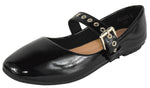Top Moda Women Mary Jane Flats Buckle Strap Square Toe Comfort Dress Ballet Shoes PONGO-36 Black Patent