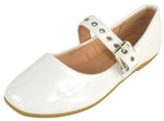 Top Moda Women Mary Jane Flats Buckle Strap Square Toe Comfort Dress Ballet Shoes PONGO-36 White Patent 