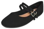 Top Moda Women Mary Jane Flats Buckle Strap Square Toe Comfort Dress Ballet Shoes PONGO-9 Black Nubuck