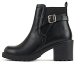 SODA Women Ankle Boots Block Heel Booties Side Zip Buckle Strap Lug Sole Round Toe Casual Western Fashion Shoes PUGGLE Black
