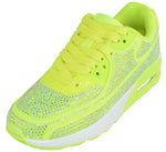 Berness Women’s Rhinestone Sneakers – Colorful Chunky Platform Shoes, Bling Fashion Athletic Sneakers, Lace-Up Comfortable Walking Shoes QUEEN Neon Yellow