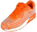 Berness Women’s Rhinestone Sneakers – Colorful Chunky Platform Shoes, Bling Fashion Athletic Sneakers, Lace-Up Comfortable Walking Shoes QUEEN Orange