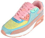Berness Women’s Rhinestone Sneakers – Colorful Chunky Platform Shoes, Bling Fashion Athletic Sneakers, Lace-Up Comfortable Walking Shoes QUEEN Pink Multi
