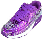 Berness Women’s Rhinestone Sneakers – Colorful Chunky Platform Shoes, Bling Fashion Athletic Sneakers, Lace-Up Comfortable Walking Shoes QUEEN Purple