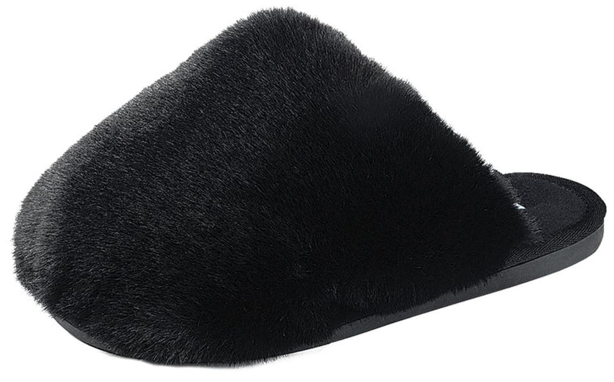 Forever Women Faux Fur Slip-On Cozy Slippers Extra Fluffy Soft Plush Furry Mules Warm Comfy Winter Home Slippers RECAP-36 Black