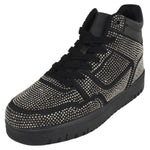 La Sheelah Flat Women High Top Fashion Sneakers Chelsea Shoes Lace Up Rhinestone Bling Sparkly Studs RICH-42 Black