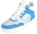 La Sheelah Flat Women High Top Fashion Sneakers Chelsea Shoes Lace Up Rhinestone Bling Sparkly Studs RICH-42 Blue