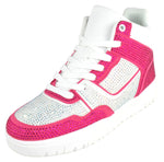 La Sheelah Flat Women High Top Fashion Sneakers Chelsea Shoes Lace Up Rhinestone Bling Sparkly Studs RICH-42 Fuchsia Pink