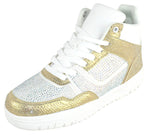 La Sheelah Flat Women High Top Fashion Sneakers Chelsea Shoes Lace Up Rhinestone Bling Sparkly Studs RICH-42 Gold
