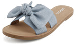 Soda Women’s Slide Sandals – Open Toe Bow Knot Strap Flat Sandals, Casual Summer Slip-On Sandals, Lightweight Comfort Slides ROAD-S Blue