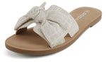 Soda Women’s Slide Sandals – Open Toe Bow Knot Strap Flat Sandals, Casual Summer Slip-On Sandals, Lightweight Comfort Slides ROAD-S Beige