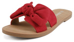 Soda Women’s Slide Sandals – Open Toe Bow Knot Strap Flat Sandals, Casual Summer Slip-On Sandals, Lightweight Comfort Slides ROAD-S Red Lipstick 