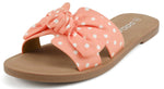 Soda Women’s Slide Sandals – Open Toe Bow Knot Strap Flat Sandals, Casual Summer Slip-On Sandals, Lightweight Comfort Slides ROAD-S pink polka dot