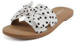 Soda Women’s Slide Sandals – Open Toe Bow Knot Strap Flat Sandals, Casual Summer Slip-On Sandals, Lightweight Comfort Slides ROAD-S White Polka Dot