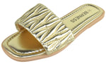 Berness Women’s Slide Sandals – Quilted Padded Strap Flat Sandals, Comfortable Slip-On Open Toe Casual Summer Slides SAANVI Gold
