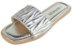 Berness Women’s Slide Sandals – Quilted Padded Strap Flat Sandals, Comfortable Slip-On Open Toe Casual Summer Slides SAANVI Silver