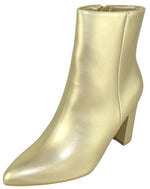 Berness Sara Women's Pointed Toe Ankle Boots High Block Heel Side Zipper Dressy Faux Leather Booties Evening Shoes Gold