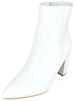 Berness Sara Women's Pointed Toe Ankle Boots High Block Heel Side Zipper Dressy Faux Leather Booties Evening Shoes White