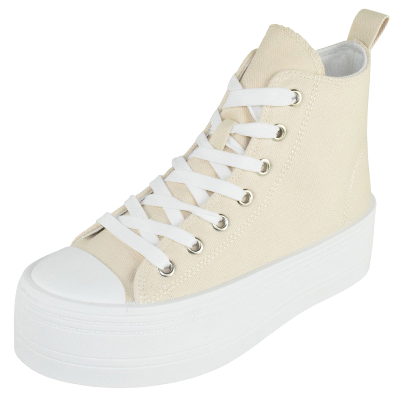 TOP MODA Women High Top Platform Sneakers Canvas Lace-Up Fashion Shoes Flatform Thick Sole Casual Streetwear Trainers SHERRY-1 Beige