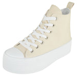 TOP MODA Women High Top Platform Sneakers Canvas Lace-Up Fashion Shoes Flatform Thick Sole Casual Streetwear Trainers SHERRY-1 Beige
