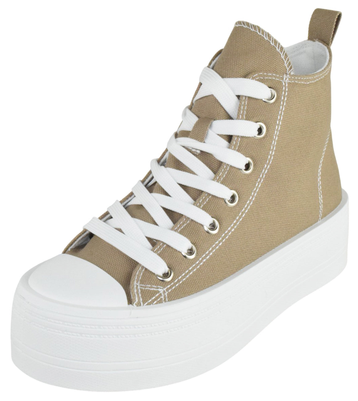 TOP MODA Women High Top Platform Sneakers Canvas Lace-Up Fashion Shoes Flatform Thick Sole Casual Streetwear Trainers SHERRY-1 Taupe