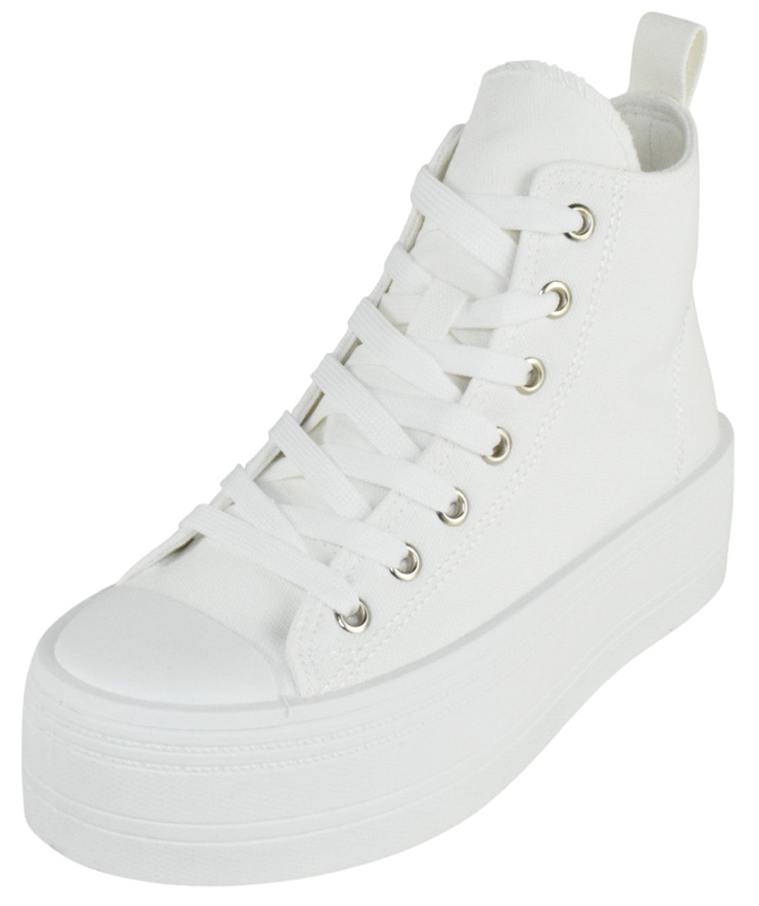 TOP MODA Women High Top Platform Sneakers Canvas Lace-Up Fashion Shoes Flatform Thick Sole Casual Streetwear Trainers SHERRY-1 White