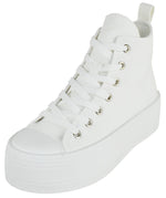 TOP MODA Women High Top Platform Sneakers Canvas Lace-Up Fashion Shoes Flatform Thick Sole Casual Streetwear Trainers SHERRY-1 White