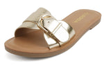 Soda Women’s Slide Sandals – Flat Slip-On Sandals with Gold Buckle Detail, Open Toe Casual Comfort Sandals SIRAN Gold