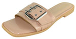 Berness Women’s Slide Sandals – Metal Eyelet Buckle Strap, Cushioned Footbed, Lightweight Slip-On Flat Sandals TRACE Beige