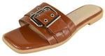 Berness Women’s Slide Sandals – Metal Eyelet Buckle Strap, Cushioned Footbed, Lightweight Slip-On Flat Sandals TRACE Camel Brown 