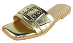 Berness Women’s Slide Sandals – Metal Eyelet Buckle Strap, Cushioned Footbed, Lightweight Slip-On Flat Sandals TRACE Gold