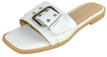 Berness Women’s Slide Sandals – Metal Eyelet Buckle Strap, Cushioned Footbed, Lightweight Slip-On Flat Sandals TRACE White