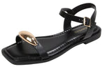 Berness Women’s Ankle Strap Sandals – Gold Hardware Accent, Square Open Toe, Cushioned Footbed, Lightweight Flat Summer Sandals TRISTAN Black