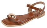 Berness Women’s Ankle Strap Sandals – Gold Hardware Accent, Square Open Toe, Cushioned Footbed, Lightweight Flat Sandals TRISTAN Camel Brown 
