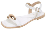 Berness Women’s Ankle Strap Sandals – Gold Hardware Accent, Square Open Toe, Cushioned Footbed, Lightweight Flat Sandals TRISTAN White