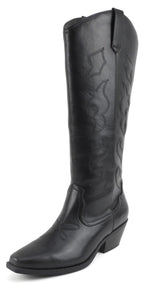 Soda Women Knee High Cowboy Boots Western Embroidered Pointed Toe Block Heel Fashion Cowgirl Boots ZAHARA